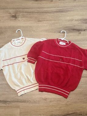 Cocobebe Short-Sleeve Knit Top - Red and Cream One Size